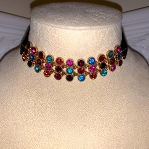 Velvet Chocker with Multicolor Stones
